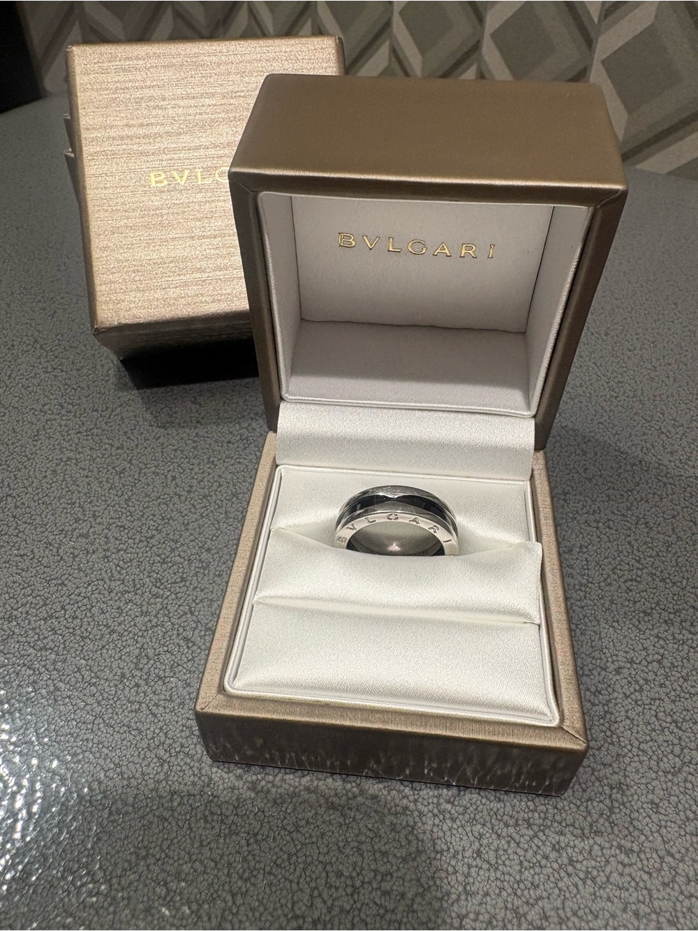 Bulgari Polished Silver Stainless Steel Ring